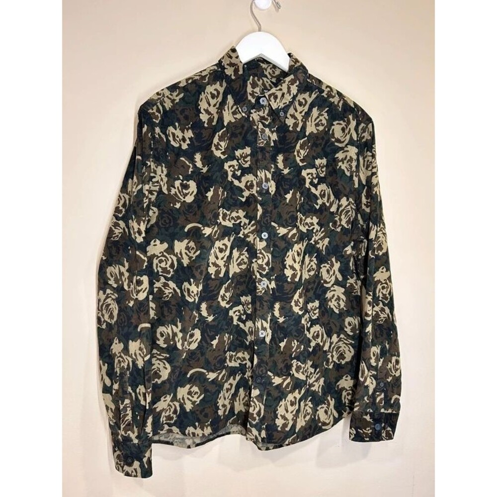 Express Men's LG Camo Floral Corduroy Button Down Shirt